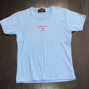lonely ghost short sleeve baby doll t shirt. locked heart print. size small.